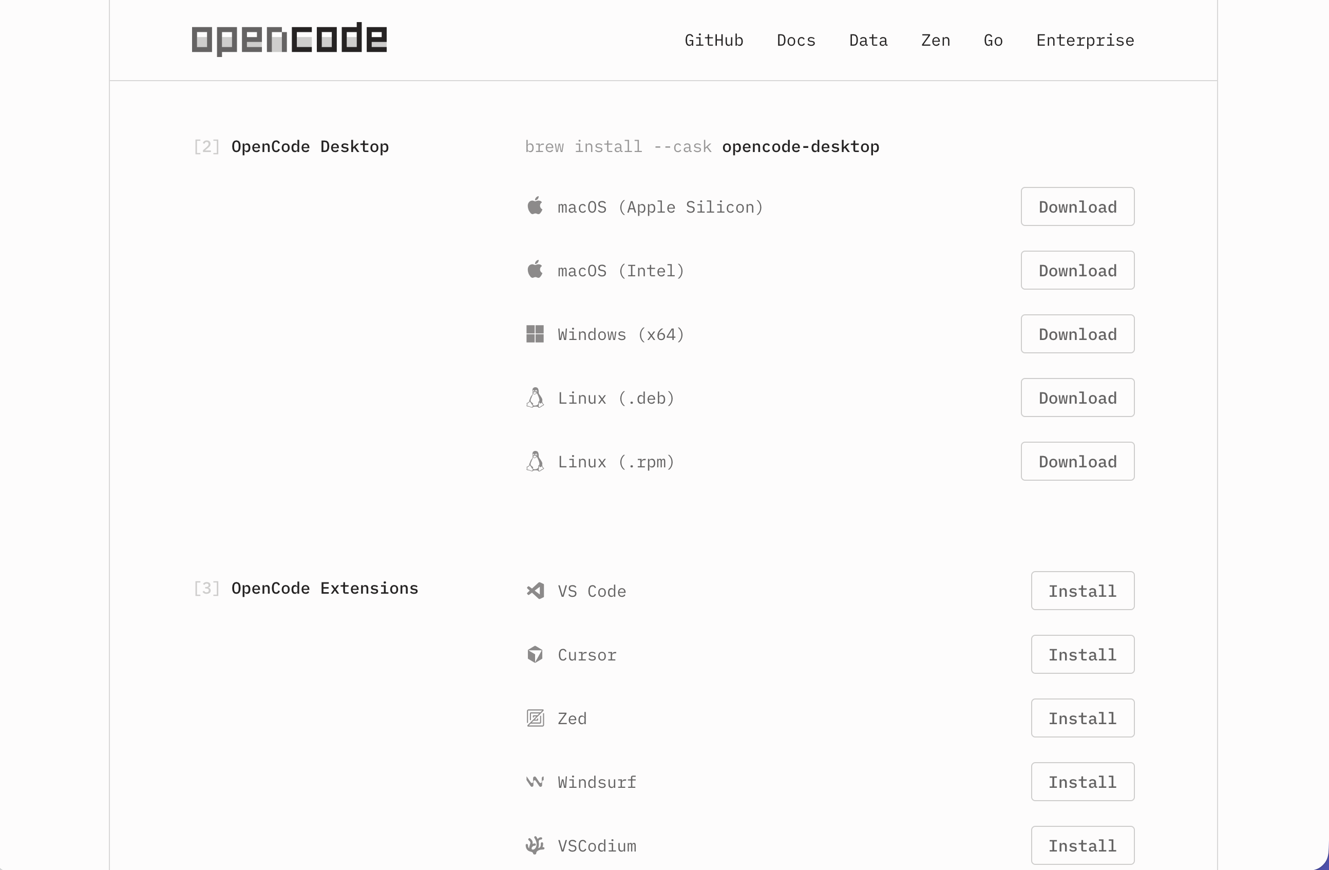 หน้า Download OpenCode Desktop